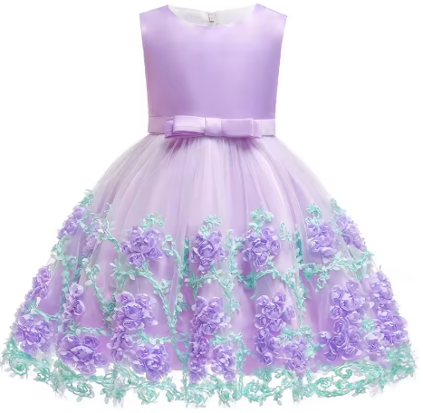 Birthday Princess Party Dress for Girls Elegant tutu lace mid-length